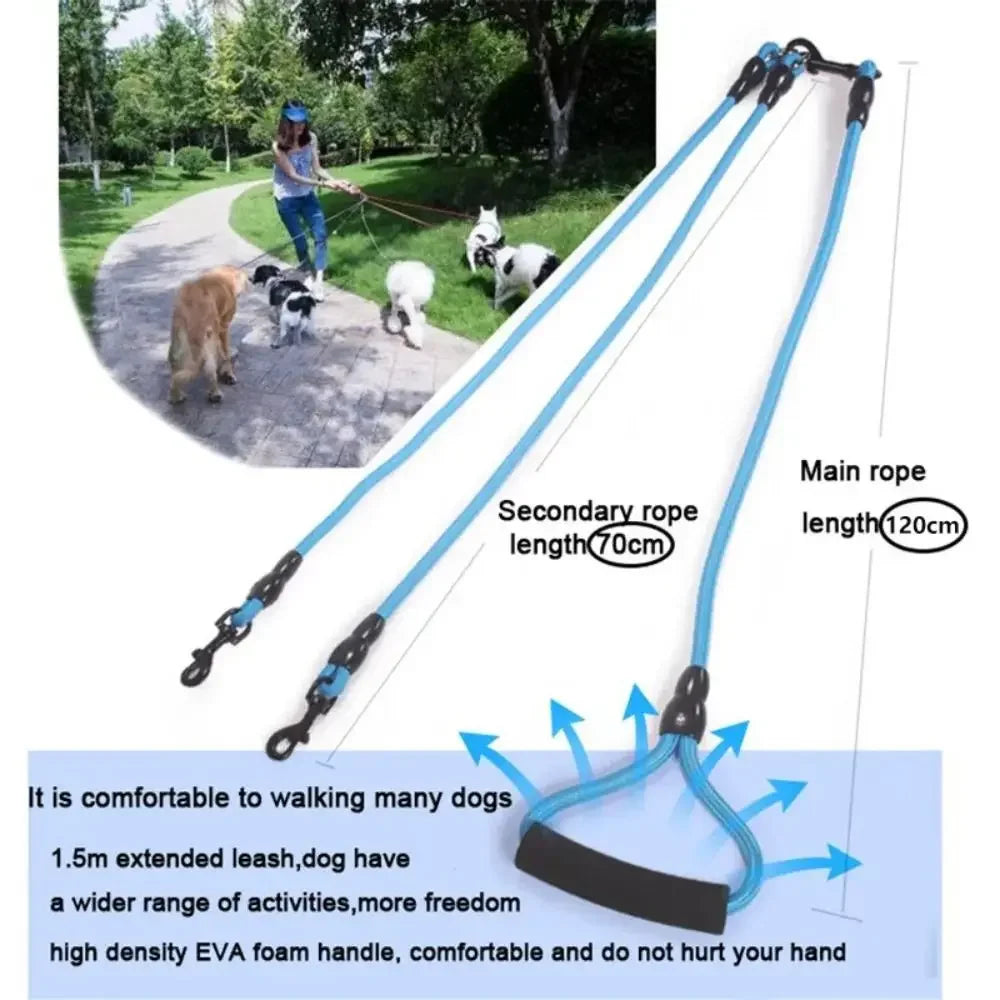 KinzoPaws Adjustable 2/3/4 Way Multi-Dog Leash with Foam Handle