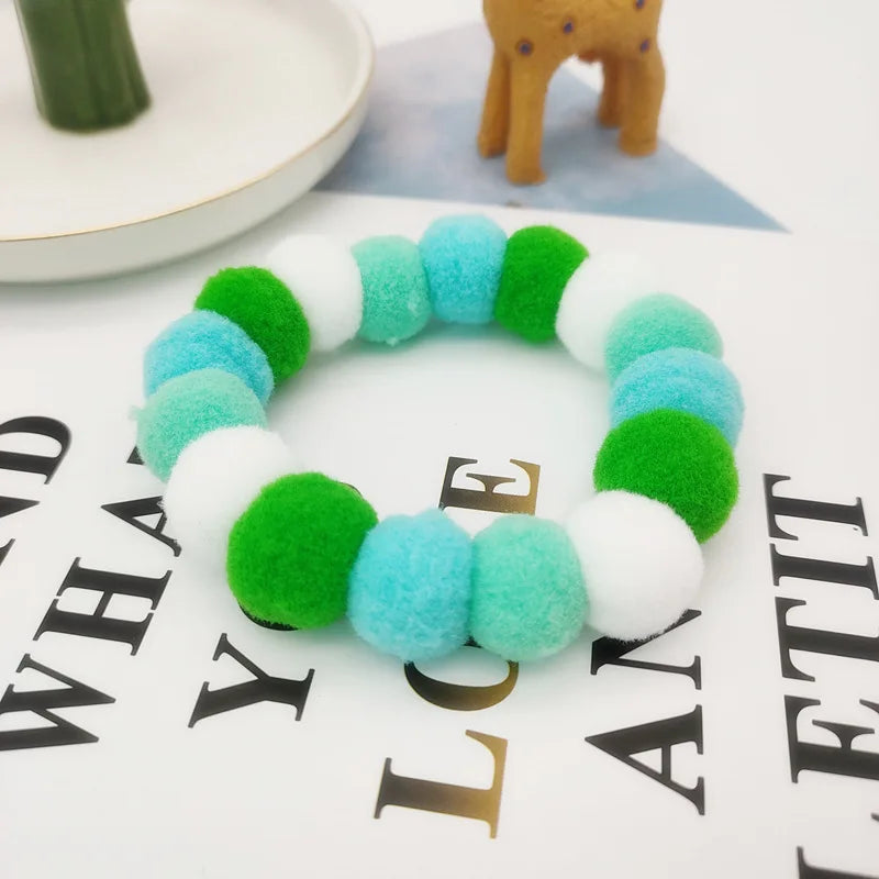 Handmade Rainbow Pom-Pom Flower Pet Necklace