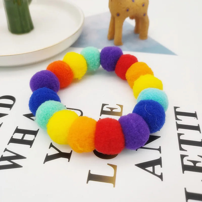Handmade Rainbow Pom-Pom Flower Pet Necklace