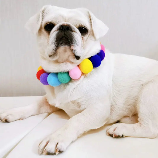 Handmade Rainbow Pom-Pom Flower Pet Necklace