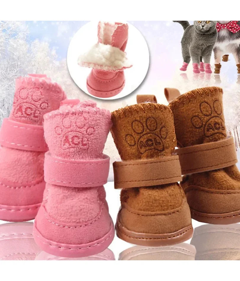 KinzoPaws 4Pcs Winter and Snow  Waterproof and NonSlip Pet Boots
