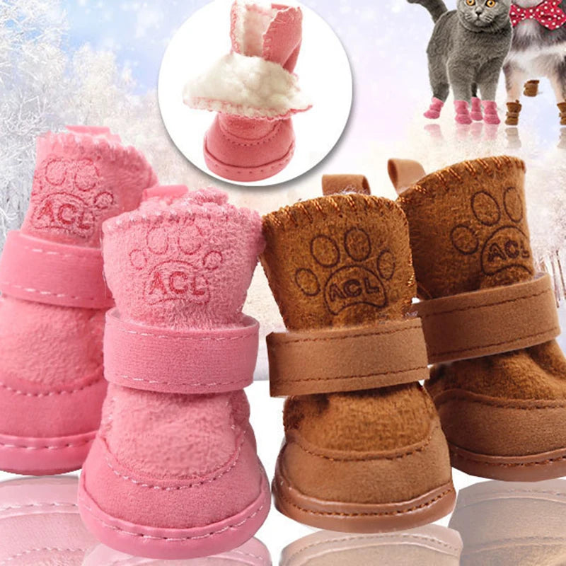KinzoPaws 4Pcs Winter and Snow  Waterproof and NonSlip Pet Boots