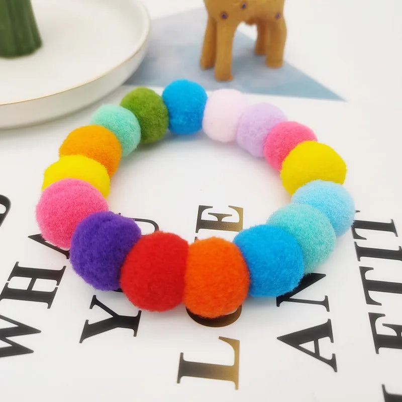 Handmade Rainbow Pom-Pom Flower Pet Necklace